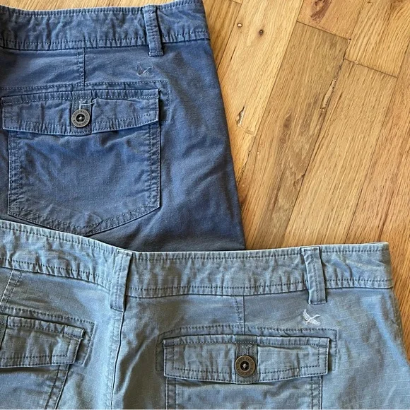 2 Pairs Eddie Bauer Shorts Womens 12 Green & Gray Ripstop Cargo Cotton Stretch - Picture 3 of 9